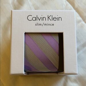 Calvin Klein Lavender and grey/Silver Striped Tie